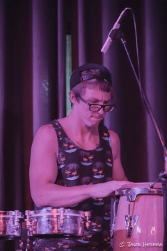 This drummer was just so happy to be on stage playing the house bands equipment.